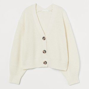 Cream Rib Knit Cardigan